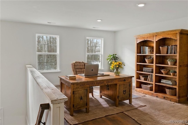 home office featuring hardwood / wood-style floors