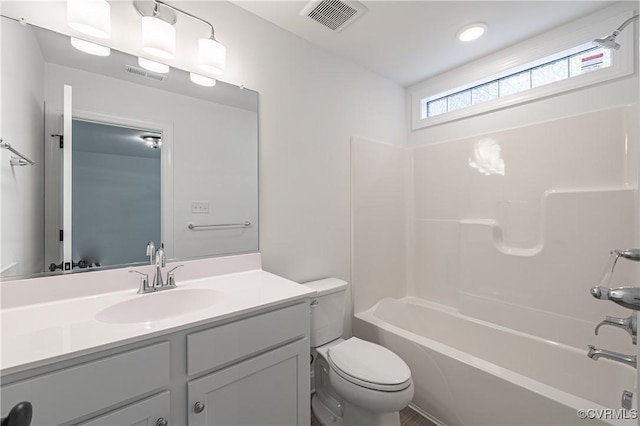 full bathroom with vanity, toilet, and shower / bath combination