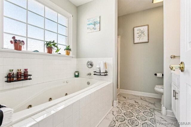 bathroom featuring plus walk in shower and toilet