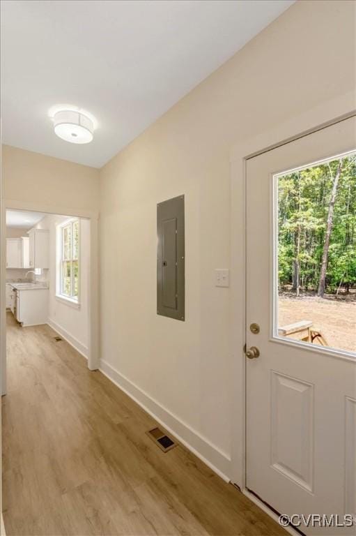 73 Jamestown Ln, Bracey, VA 23919 - corridor with electric panel and light wood-type flooring