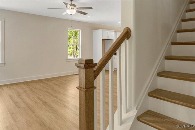 73 Jamestown Ln, Bracey, VA 23919 - stairway with wood finished floors, ceiling fan, and recessed lighting