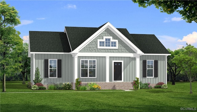 view of front of property featuring board and batten siding and a front lawn