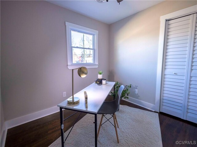 office featuring dark wood-type flooring