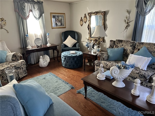 living room with hardwood / wood-style floors