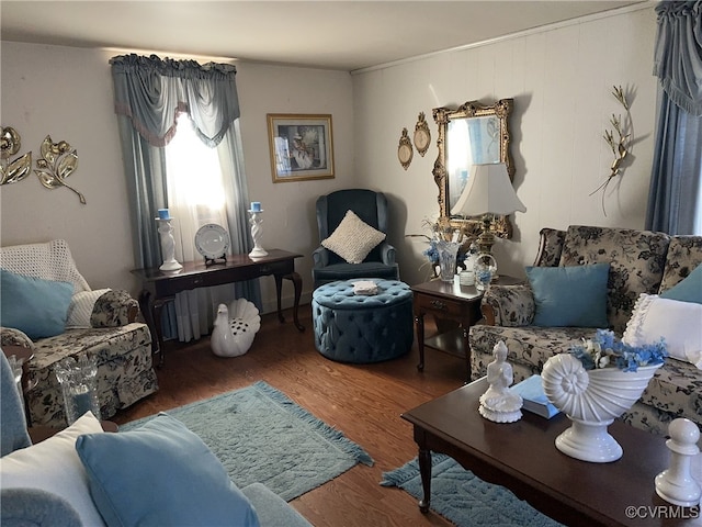 living room with hardwood / wood-style floors