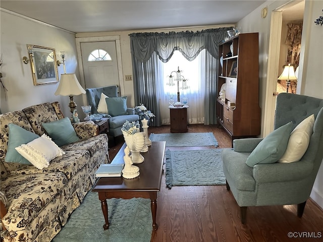 living room with hardwood / wood-style floors