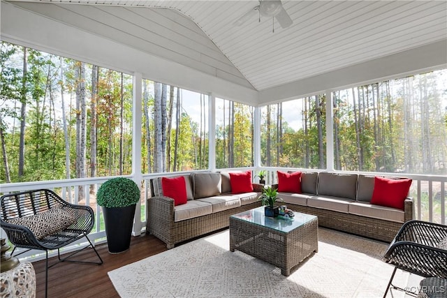 11163 Independence Rd, Ashland, VA 23005 - sunroom / solarium featuring ceiling fan and lofted ceiling