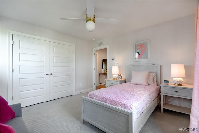 11163 Independence Rd, Ashland, VA 23005 - bedroom featuring ceiling fan, a closet, and light colored carpet