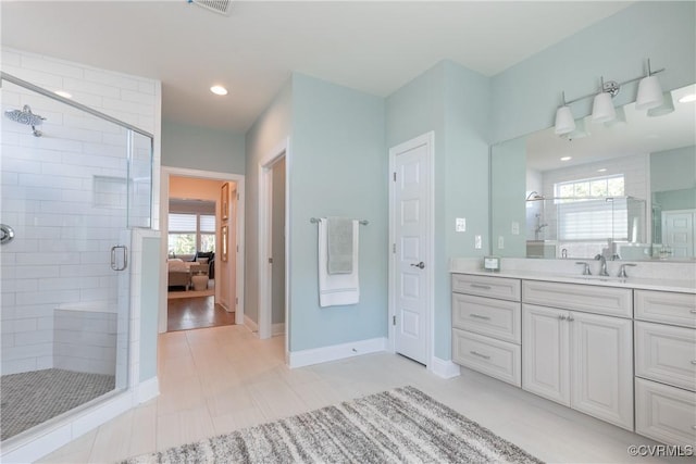 11163 Independence Rd, Ashland, VA 23005 - bathroom featuring tile patterned floors, vanity, and an enclosed shower