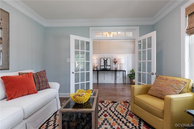 11163 Independence Rd, Ashland, VA 23005 - sitting room featuring french doors, wood-type flooring, and ornamental molding