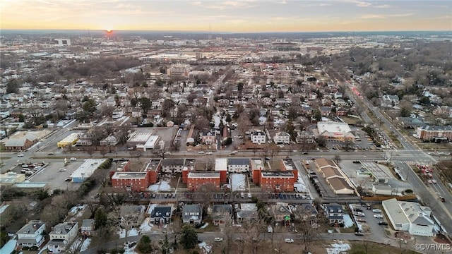 view of aerial view at dusk