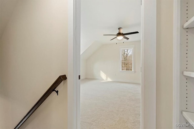 bonus room featuring carpet, ceiling fan, and lofted ceiling