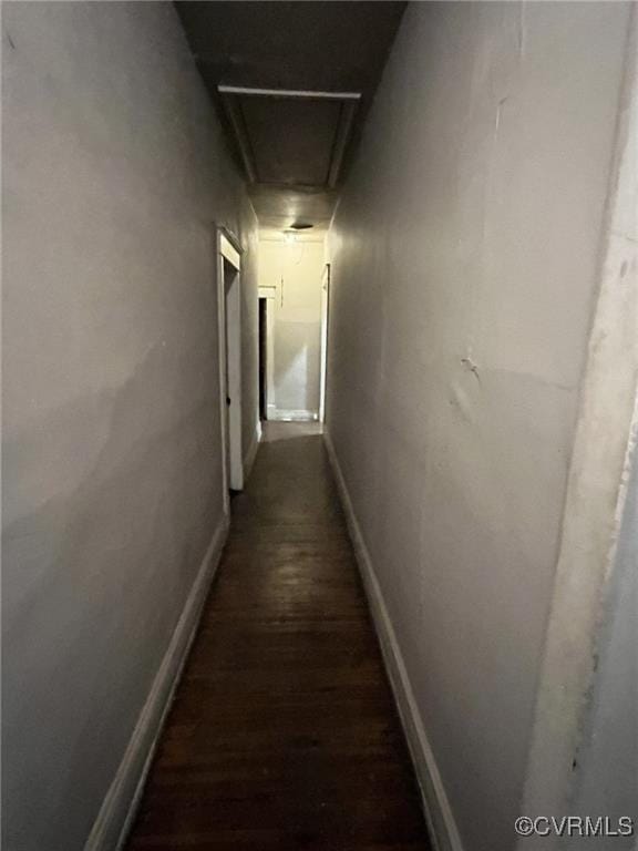 hallway with dark wood-type flooring