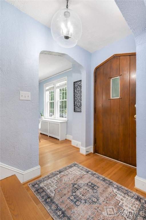 entryway with hardwood / wood-style flooring