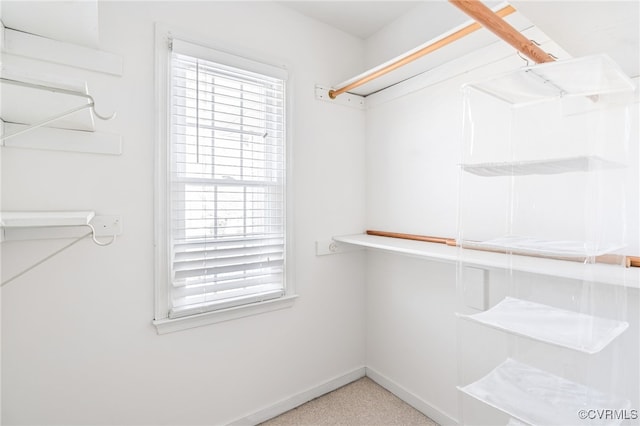 spacious closet with light colored carpet