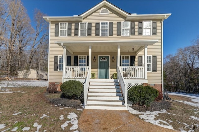 view of front facade featuring covered porch