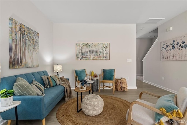 living room with hardwood / wood-style floors