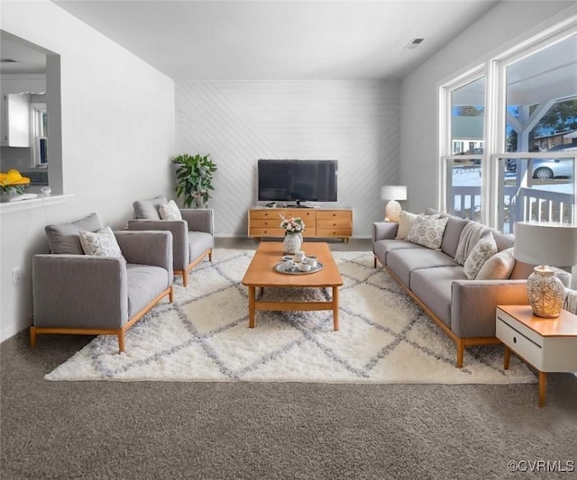 living room featuring carpet floors