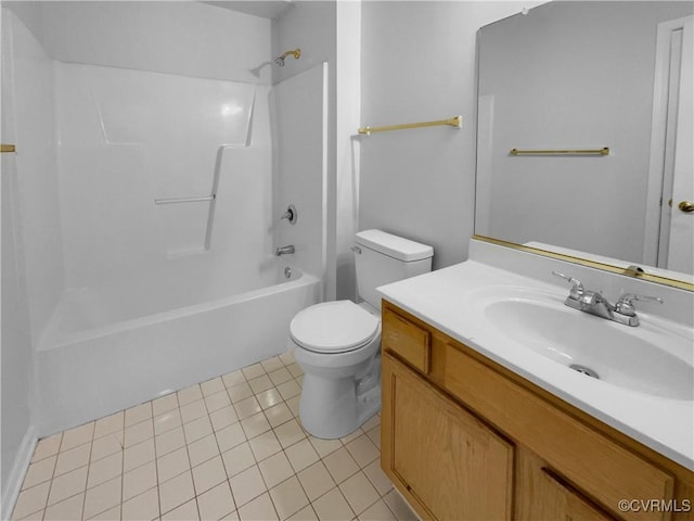 full bathroom featuring tile patterned floors, toilet, vanity, and washtub / shower combination