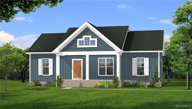 view of front of house with board and batten siding and a front lawn