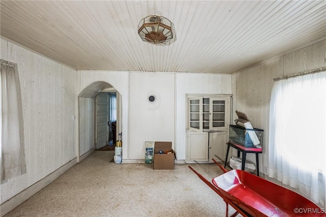 interior space with wooden ceiling