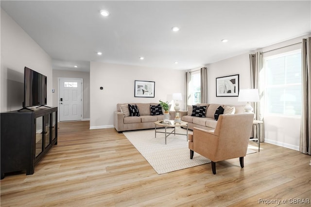 living room featuring light wood-type flooring