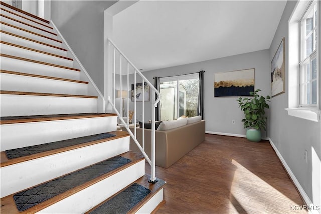 stairway with wood-type flooring