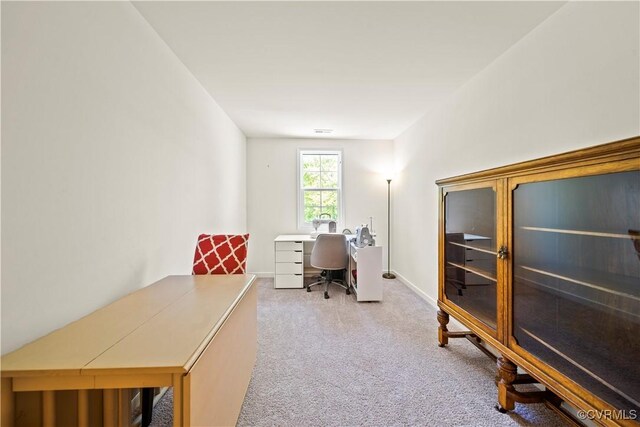 view of carpeted home office