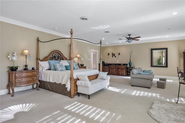 16460 W Crescent Ln, Hanover, VA 23192 - bedroom with light colored carpet, ornamental molding, recessed lighting, and baseboards