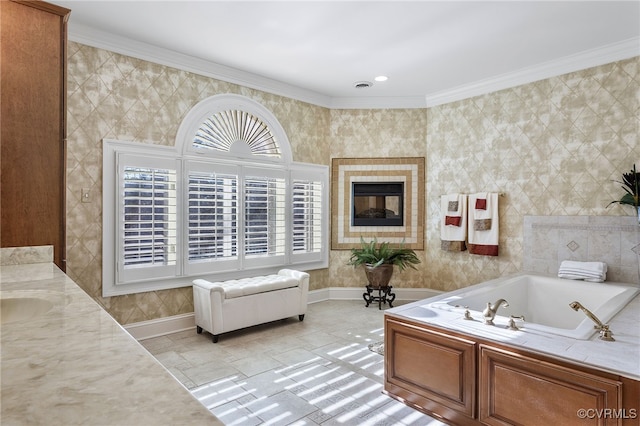 16460 W Crescent Ln, Hanover, VA 23192 - bathroom with ornamental molding, a garden tub, and baseboards