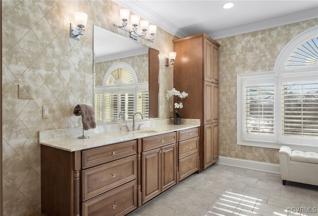 16460 W Crescent Ln, Hanover, VA 23192 - bathroom featuring baseboards, vanity, and crown molding