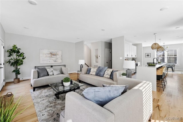 living room with light wood-type flooring