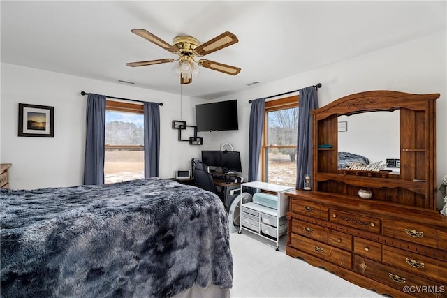 bedroom featuring carpet flooring and ceiling fan