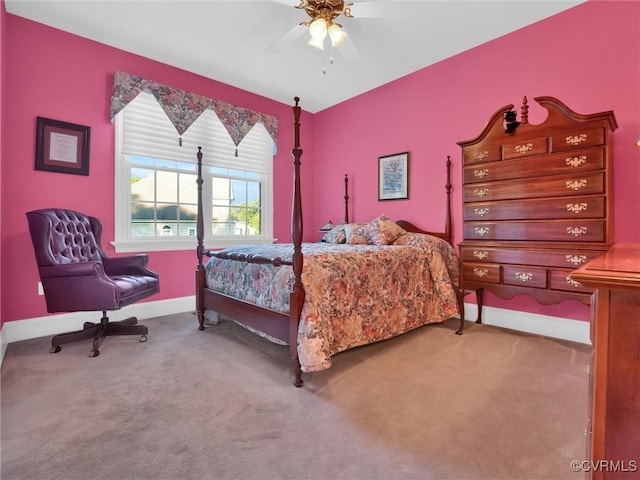 bedroom featuring carpet floors and ceiling fan