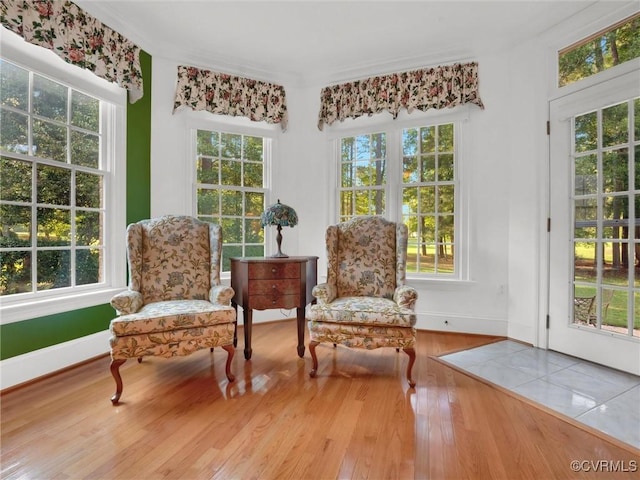 sitting room with hardwood / wood-style floors