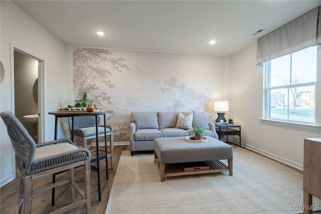 living room with hardwood / wood-style flooring