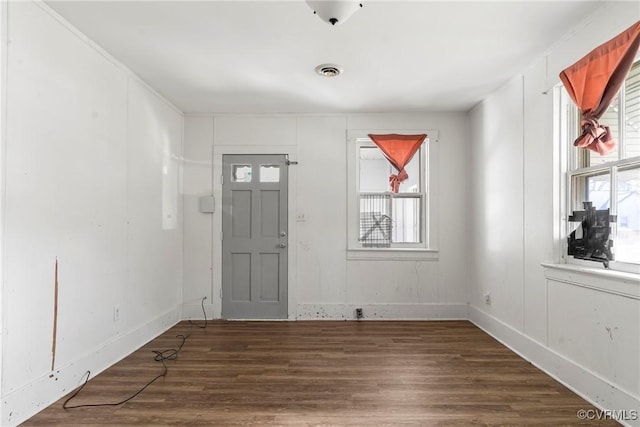 foyer entrance with dark hardwood / wood-style flooring and a healthy amount of sunlight