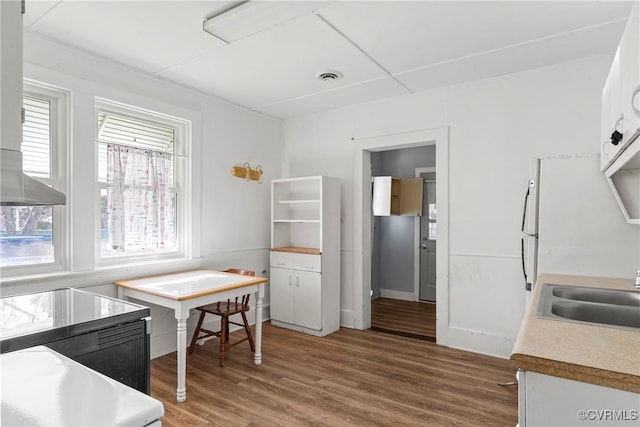 kitchen featuring hardwood / wood-style flooring, white cabinets, and sink