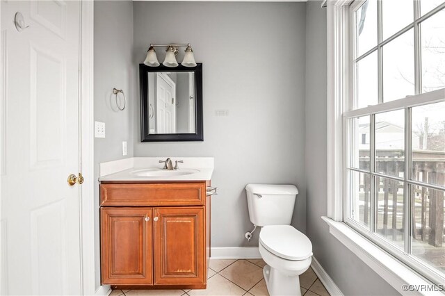 bathroom featuring toilet, tile patterned floors, and vanity