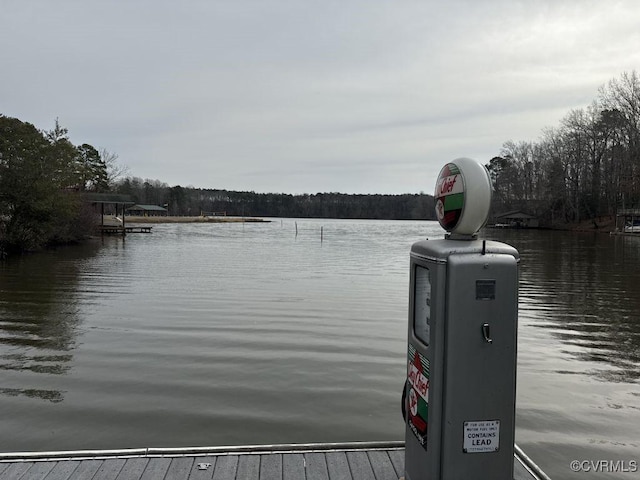 view of dock with a water view