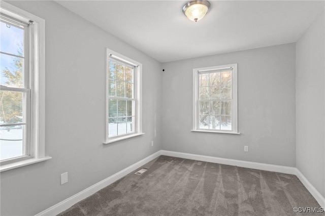 carpeted spare room featuring a healthy amount of sunlight