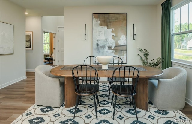 dining space with hardwood / wood-style flooring