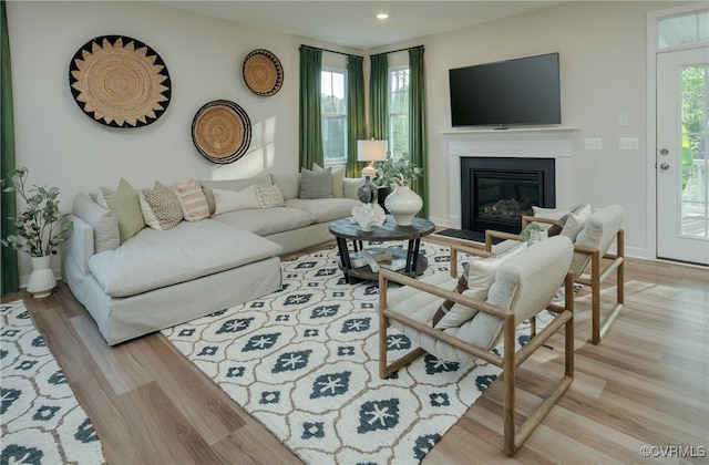 living room with light hardwood / wood-style flooring