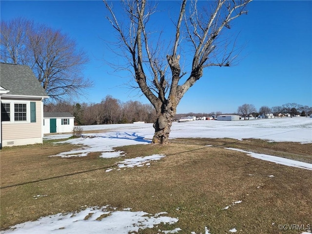 view of yard layered in snow