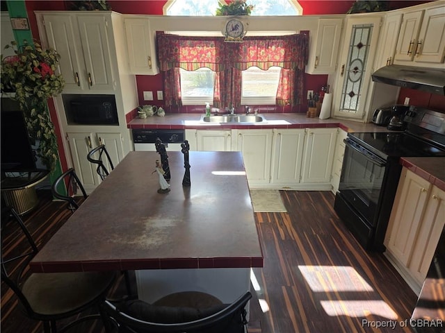 kitchen with dishwasher, dark hardwood / wood-style flooring, sink, and black electric range oven