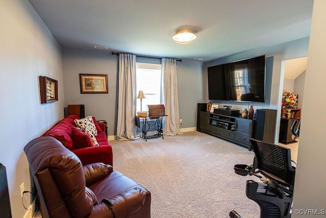 living room with light colored carpet