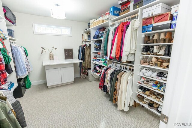 spacious closet with light colored carpet