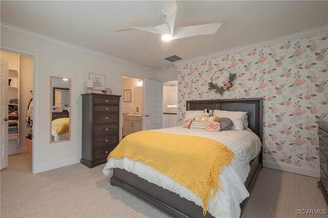 12618 Capernwray Ter, Chesterfield, VA 23838 - bedroom featuring ornamental molding, a walk in closet, baseboards, light colored carpet, and ensuite bathroom