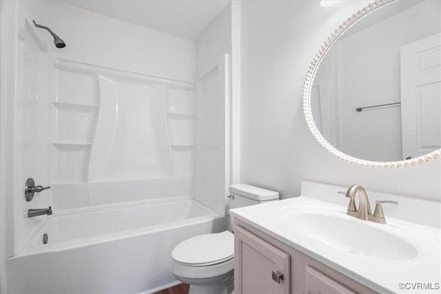 full bathroom featuring toilet, vanity, and shower / tub combination