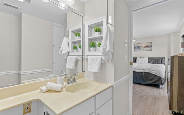 bathroom featuring wood-type flooring and vanity